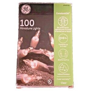 GE 100 Clear Incandescent Mini Christmas Lights White Wire 20.6’ ConstantOn